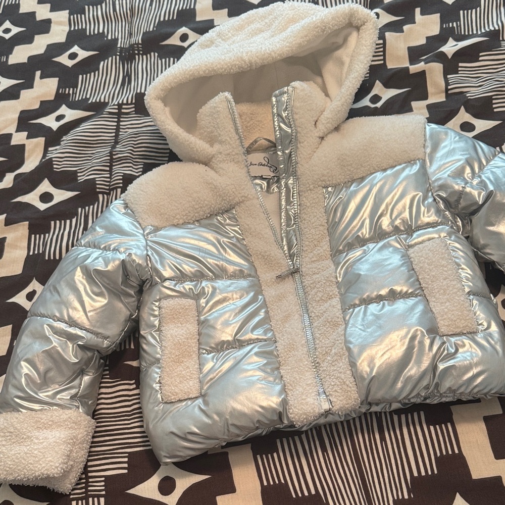 Sam Edelman Metallic Silver and Cream Kids Puffer Jacket